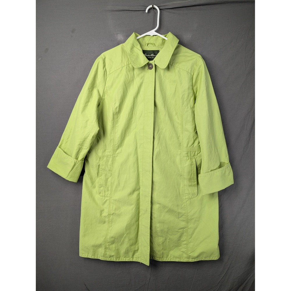 Eddie Bauer Womens Lime Green Trench Coat Petite XL 7825